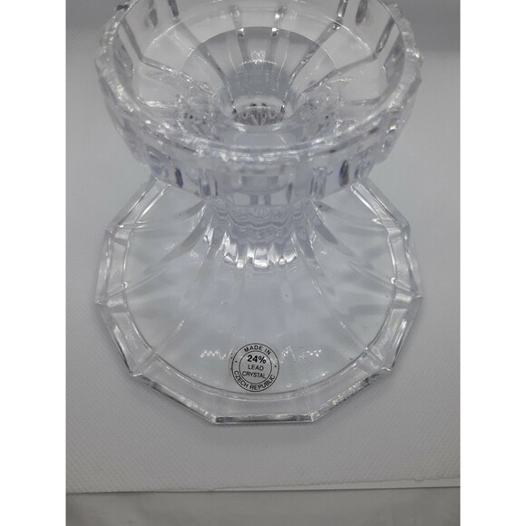 Vtg. Czech Republic 24% Lead Crystal Flared Candlestick Holder Taper Votive - Picture 3 of 7